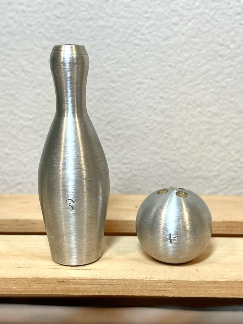 Vintage Pewter Bowling Pin and Ball Salt &  Pepper Shakers | MCM | EUC
